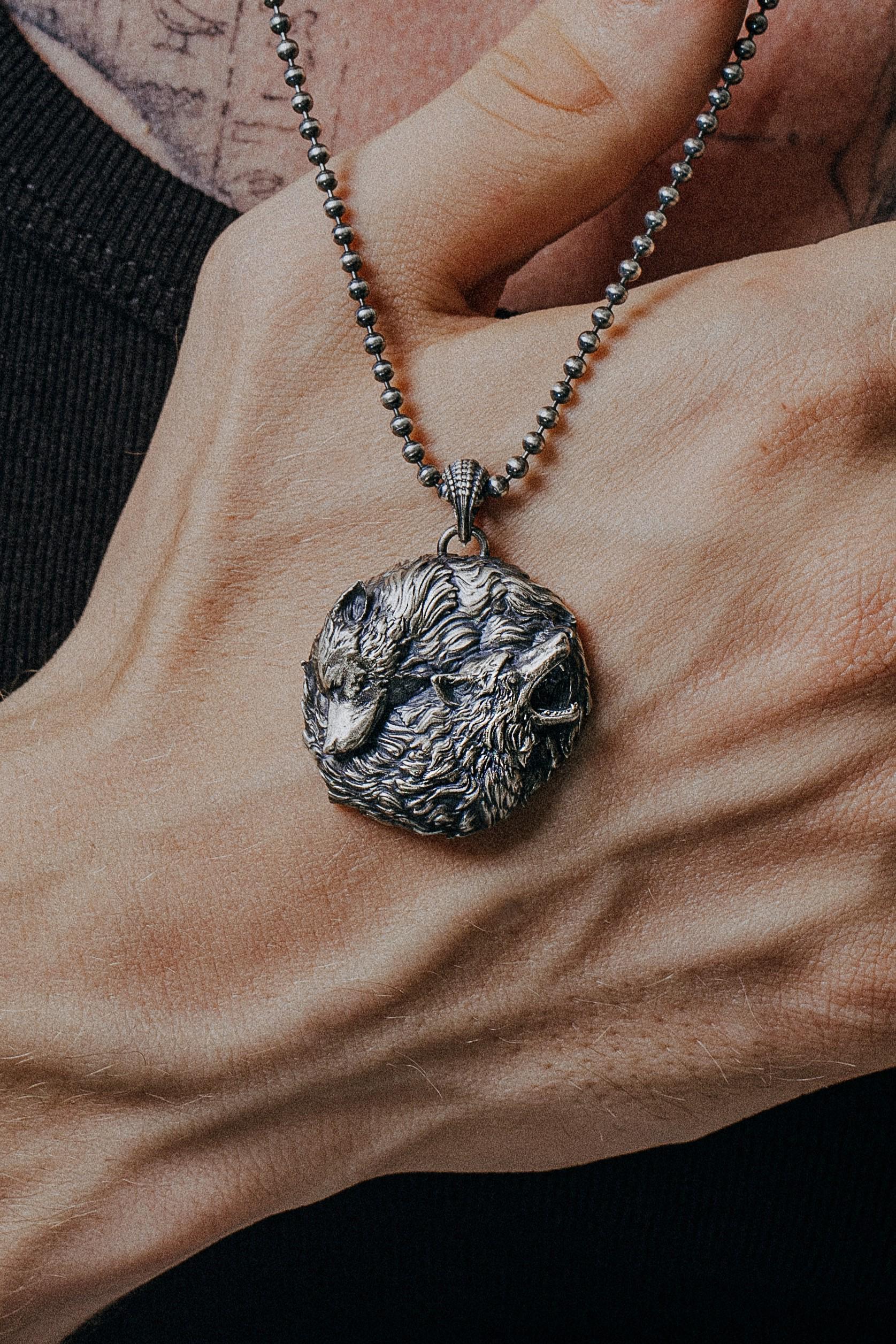 Roaring Wolf Head Pendant Necklace - 925 Sterling Silver Alpha