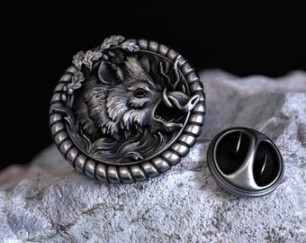 Wild Boar Silver Pewter Pin Badge (T) - Hong Kong