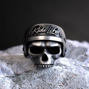 Aride Life Skull Ring, 925 Sterling Silver Gothic Biker Jewelry, Handmade Mens Rocker Ring, Unique Gift for Him, Punk Rock Skeleton Ring