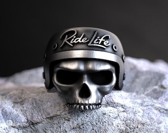 Aride Life Skull Ring, 925 Sterling Silver Gothic Biker Jewelry, Handmade Mens Rocker Ring, Unique Gift for Him, Punk Rock Skeleton Ring