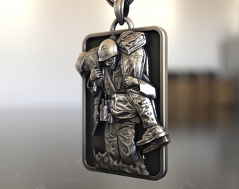 スカル兵士ペンダント 勇敢な兵士の救助犬タグネックレス 925スターリングシルバー