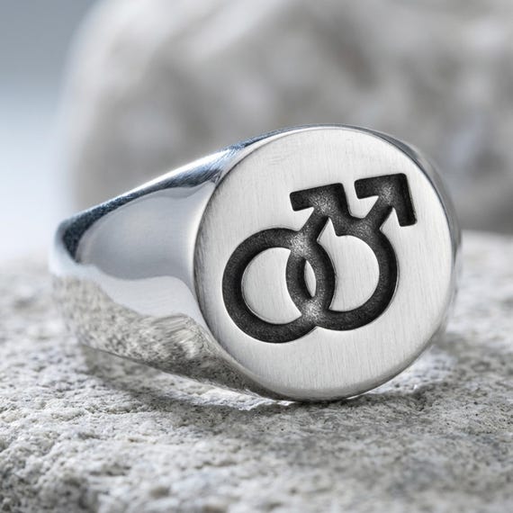 Double Mars Symbol Ring 925 Sterling Silver Oxidized Finish Gay