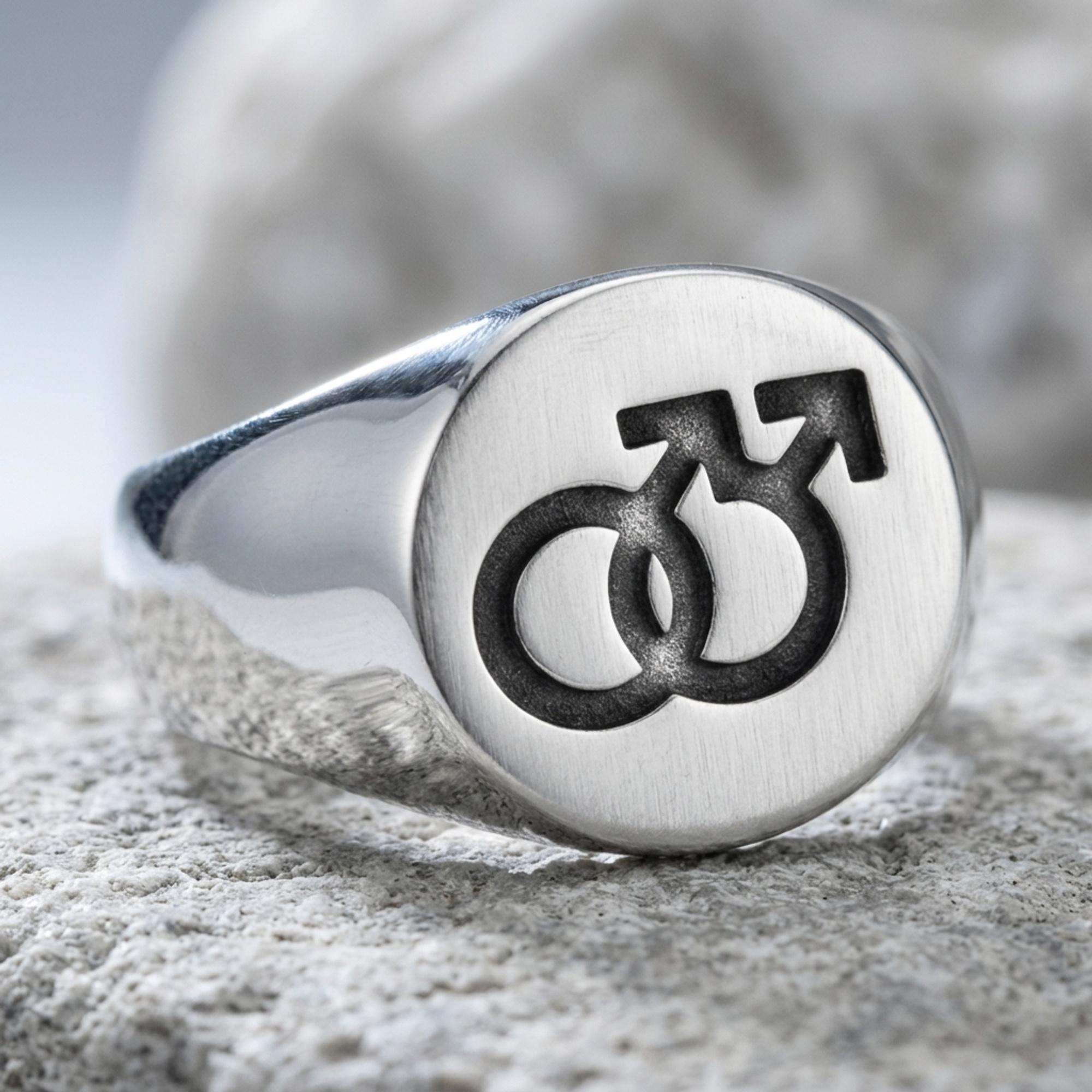 Double Mars Symbol Ring 925 Sterling Silver Oxidized Finish Gay
