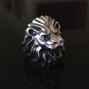 Roaring Lion Ring, 925 Sterling Silver, Handmade, Adjustable Unisex Design, Symbol of Strength Courage, Unique Wildlife Gift, Bold Accessory