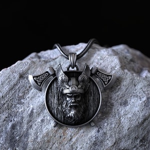 Viking Warrior Pendant 925 Sterling Silver Necklace with Winged Helmet and Battle Axes, Norse God Odin Design, Handmade Norse Viking Jewelry