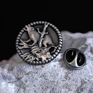 Wildlife Possum on Tree Sterling Silver Lapel Pin 925 Handmade Nature Animal Brooch Men&#39;s Vintage Jewelry Wildlife Inspired Accessories