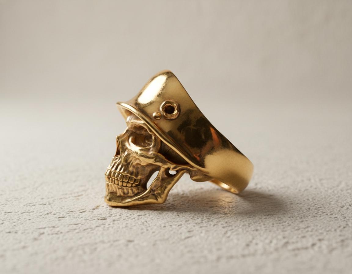 Soldier Skull Ring Gold Vermeil 925 Silver Military Helmet Skull