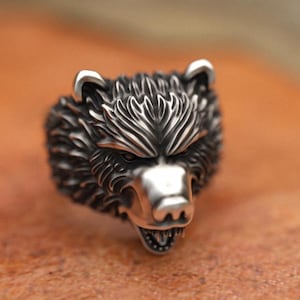 Bear Head Ring 925 Sterling Silver Unique Wildlife Jewelry Bold Bear Design for Men Handmade Animal Statement Ring Nature Lover Gift
