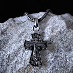 Orthodox Cross Necklace 925 Sterling Silver Icon Jesus Crucifix Pendant Handmade Christian Religious Jewelry Byzantine Style Gift