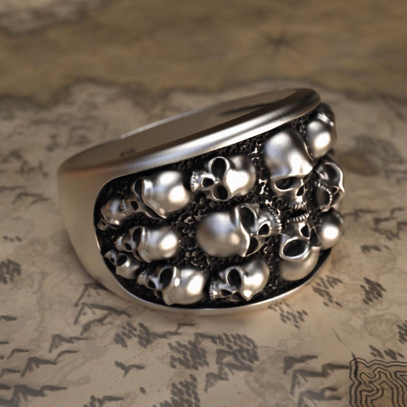 Skulls Sterling Silver Ring Handmade Solid Medieval 925 Unique Unisex ...