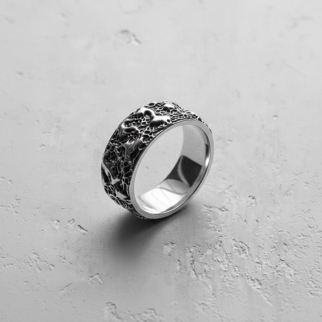 Moon Surface Ring 925 Sterling Silver Gold Vermeil Textured