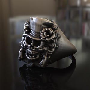 Skull Sterling Silver Signet Ring, Gothic Punk Mens Jewelry, Handmade 925 Silver Biker Ring, Rocker Best Friend Gift, Goth Skull Ring