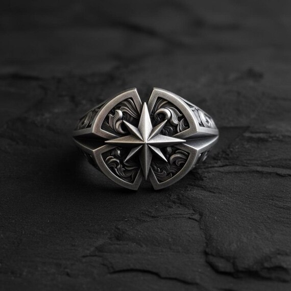 925 Sterling Silver Windrose Ring – North Star Compass Traveler 925 Sterling Silver Windrose Ring – North Star Compass Traveler