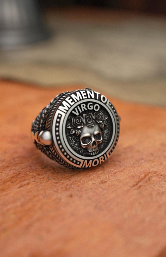 Virgo Signet Ring, Memento Mori Men Ring, Zodiac Ring - 925