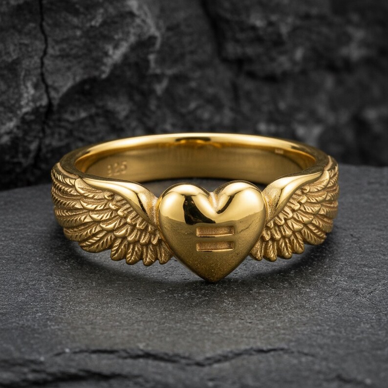 Equality Angel Wings Heart Ring in 925 Sterling Silver, Oxidized Gothic Band, Handcrafted Gift image 6