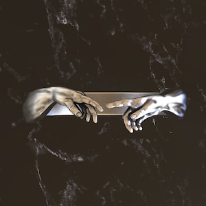 Hand Of God Adam Ring - 925 Sterling Silver - Genesis Creation - Adjustable Size Artistic Craft - Symbol of Life & Creation  Limited Edition