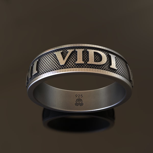 Veni Vidi Vici 925 Sterling Silver Ring - Handcrafted, Unisex, Latin Quote, Symbol of Victory & Determination, Perfect Gift for Achievers