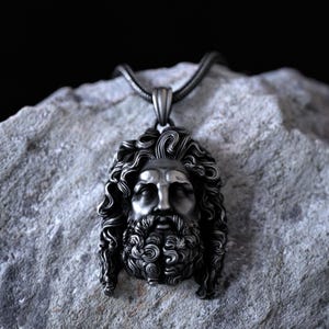 Greek God Zeus Bust Necklace 925 Sterling Silver Pendant, Greek Mythology Jewelry, Silver Zeus Head Pendant, Men&#39;s Greek God Necklace