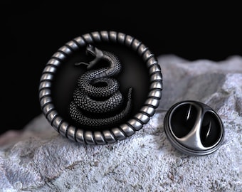 Serpent Snake Coiled Lapel Pin 925 Sterling Silver Men’s Animal Jewelry Symbol of Power and Protection Mythical Serpent Brooch Gift for Him