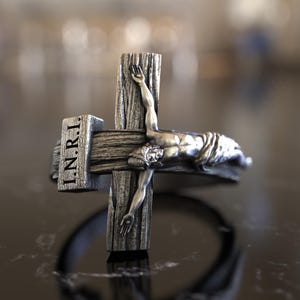925 Sterling Silver Ring, Jesus Christ Crucifix Cross, Christian Catholic Faith Emblem, Handmade Religious Jewelry, Spiritual Keepsake
