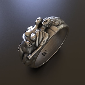 Adam & Eve Silver Ring, Handcrafted 925 Sterling, Unique Garden of Eden Design, Romantic Unisex Jewelry, Spiritual Love, Couples Gift Idea