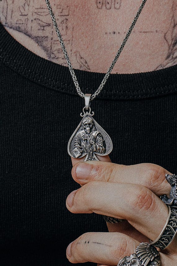 メンズアクセサリー ⑯スケルトンSkullペンダント チェーン付き Silver925