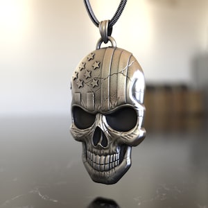 Skull with American Flag (Left Side) Pendant, 925 Sterling Silver Necklace, Patriotic Spirit, Handcrafted Art, Unique Design, Freedom Symbol image 2