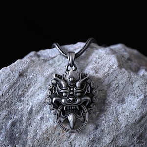 Mystic 925 Sterling Silver Chinese Dragon Necklace with Ring Pendant Traditional Asian Symbol Necklace Statement Jewelry Gift