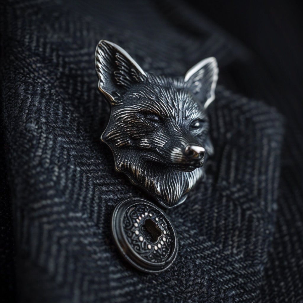 Fox Head Lapel Pin Detailed Design Symbol of Cleverness and