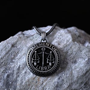 Sterling Silver Memento Mori Necklace Skull Balance Scales Pendant Gothic Libra Symbol Zodiac Jewelry Dark Aesthetic Gift for Men Women