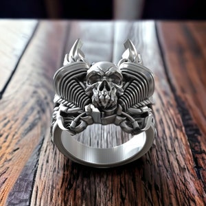 Skull Engine Moto Fire Ring 925 Sterling Silver Harley Inspired Auto Wings Design Ride in Style Statement Biker Jewelry Limited Edition image 5