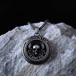 Memento Mori Cancer Zodiac Skull Necklace 925 Sterling Silver Pendant Gothic Jewelry Horoscope Amulet Astrology Gift for Cancer Sign
