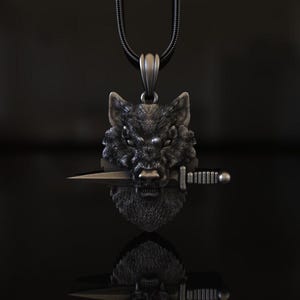 Wild Wolf with Knife Silver Necklace, Best Wolf Necklace, Nodric Wolf Charm With Chain, Necklace, BestFriend Gift Necklace, Wolf Gift