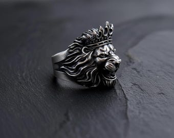Lion With Crown Ring 925 Sterling Silver 14K Gold Vermeil Royal