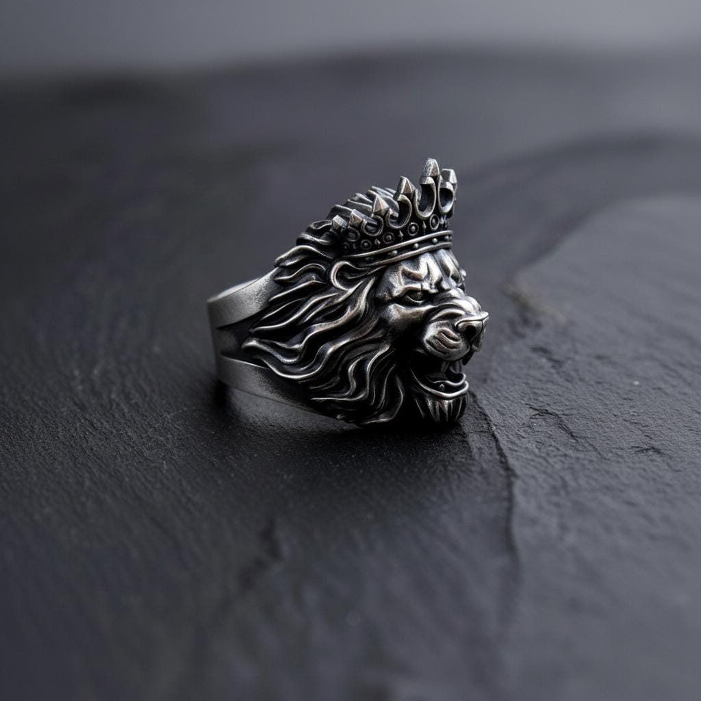 Lion With Crown Ring 925 Sterling Silver 14K Gold Vermeil Royal