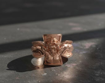 Crucifixion Cross Ring, Rose Gold Jesus Ring, 925 Sterling Silver
