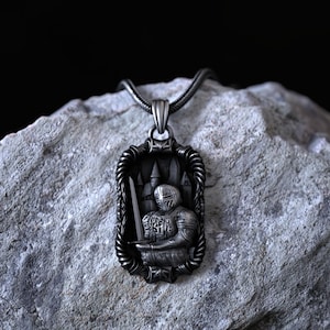 Medieval Knight Warrior Pendant 925 Sterling Silver Necklace with Sword and Shield, Vintage Style, Perfect for Men and Women, Gothic Jewelry
