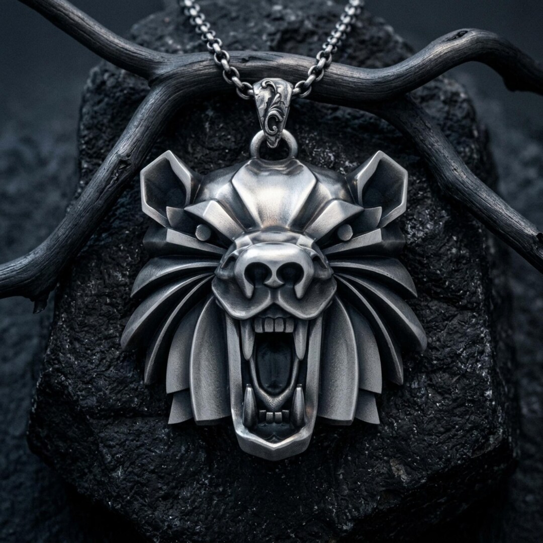 Bear School Medallion Necklace - 925 Sterling Silver - Authentic