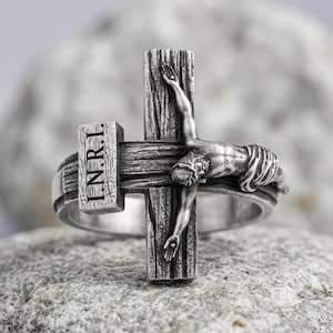 925 Sterling Silver Ring, Jesus Christ Crucifix Cross, Christian Catholic Faith Emblem, Handmade Religious Jewelry, Spiritual Keepsake