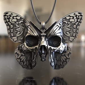 Butterfly With Skull 925 Sterling Silver Necklace - Skull