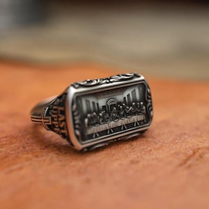 Last Supper Ring 925 Sterling Silver - Religious Jesus Christ Apostles Design - Christian Faith Jewelry - Pray For Us Gift for Men