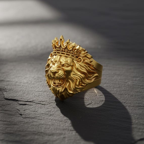 Lion With Crown Ring 925 Sterling Silver 14K Gold Vermeil Royal