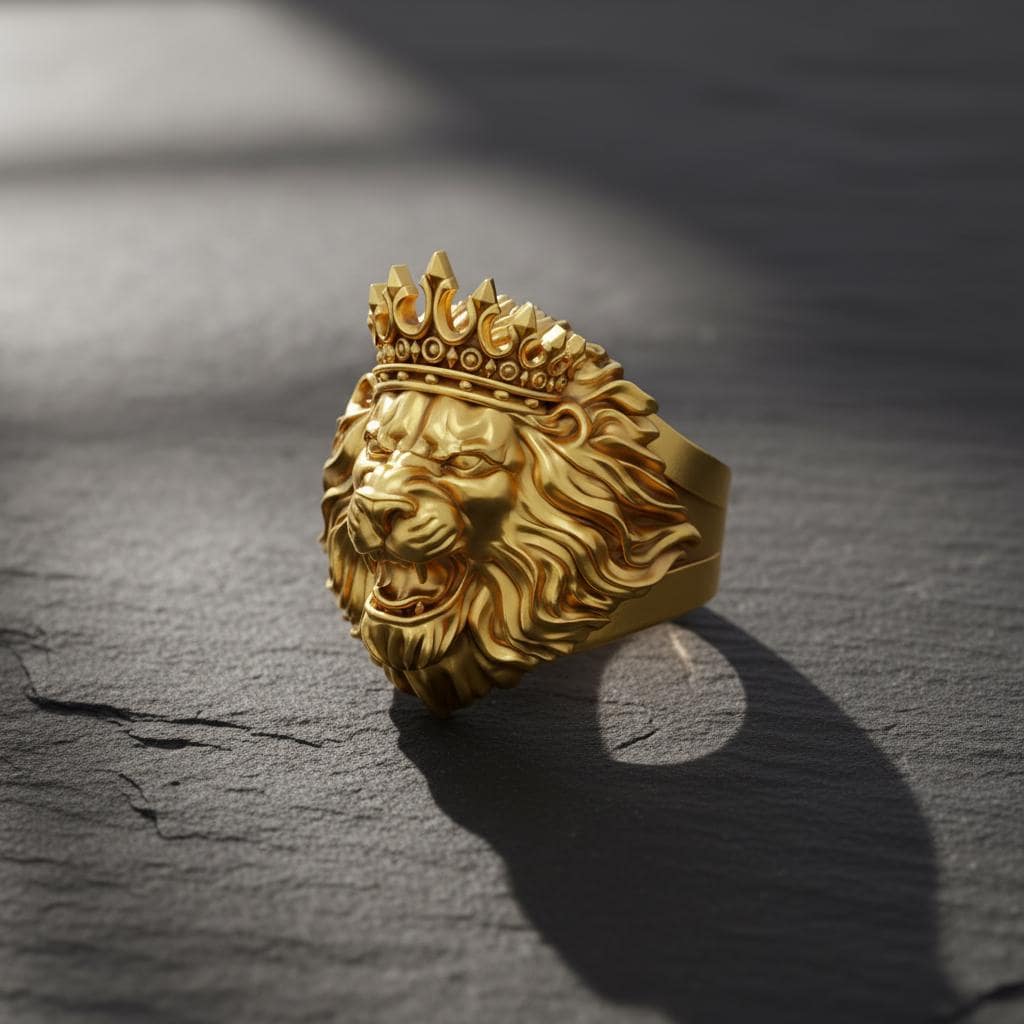 Lion With Crown Ring 925 Sterling Silver 14K Gold Vermeil Royal