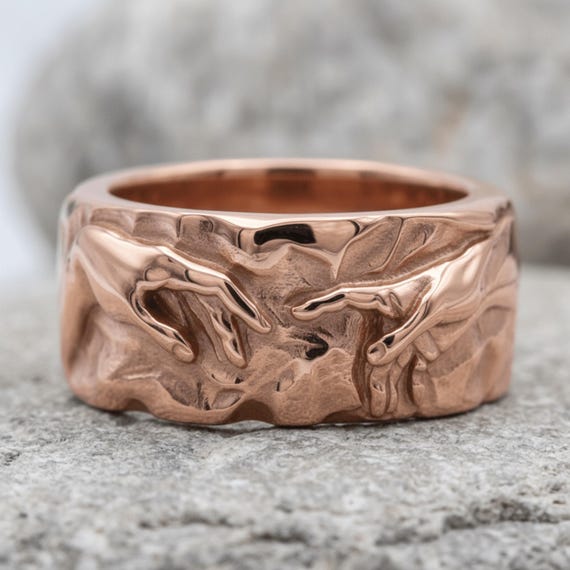 Creation of Adam Ring Polished Silver Band, Hands of God Ring 925