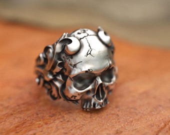 男性用スカル装飾リング 925スターリングシルバー ハンドメイド