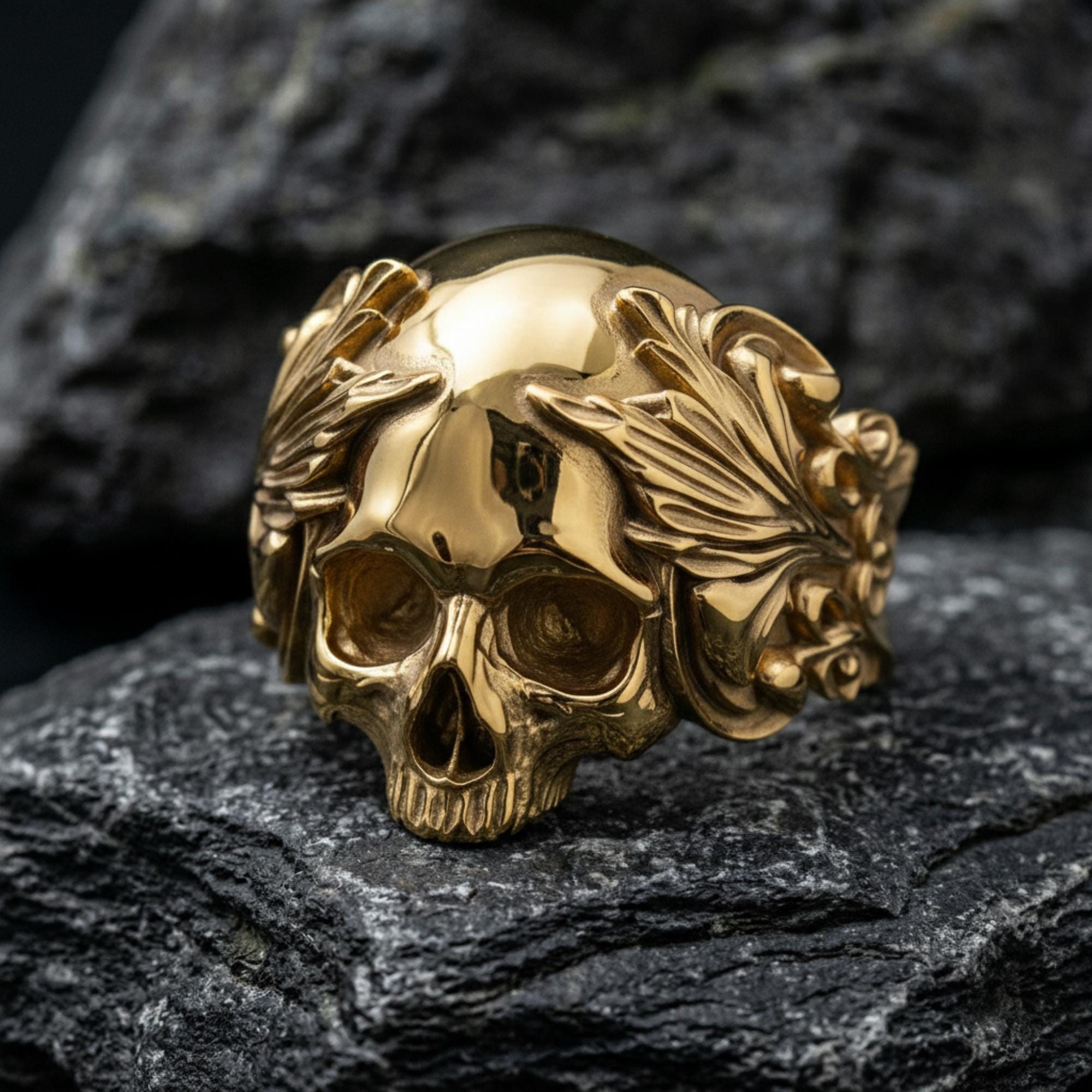 Ornate Skull Ring 925 Sterling Silver Gold Vermeil Gothic Biker 