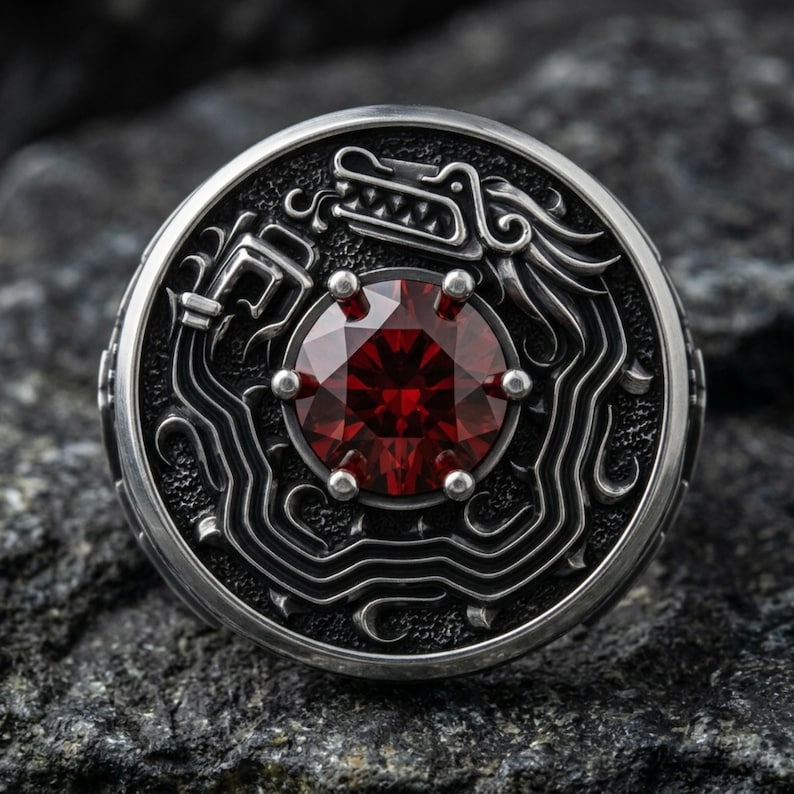 Aztec Quetzalcoatl Dragon Signet Ring 925 Sterling Silver Gold Vermeil ...