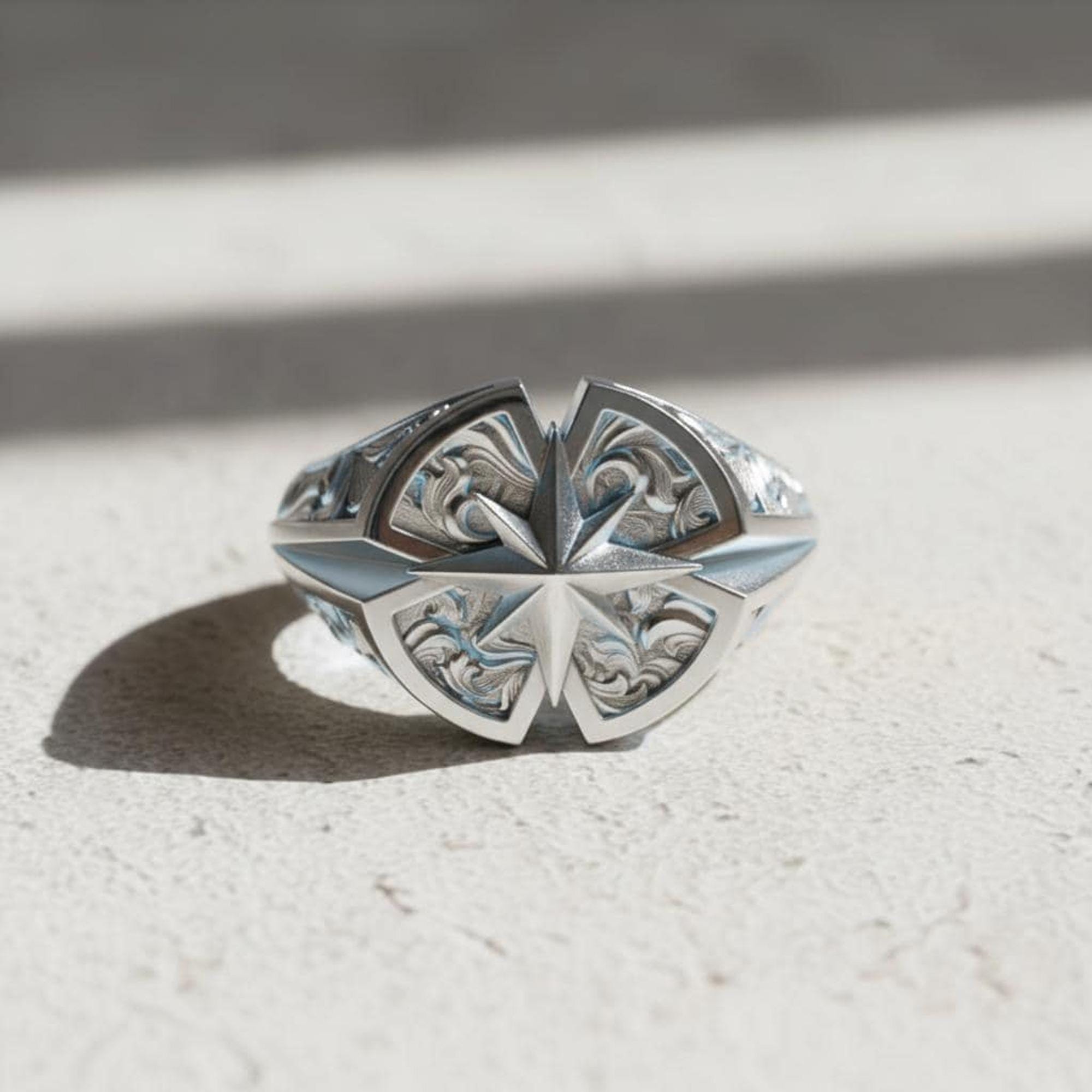 925 Sterling Silver Windrose Ring – North Star Compass Traveler