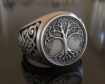 925 Sterling Silver Yggdrasil Ring, Handcrafted Norse Mythology Design Unisex Jewelry Viking Lore Enthusiasts and Lovers of Symbolic Imagery