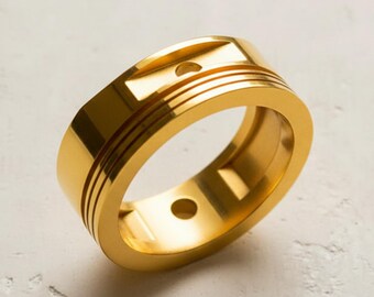 Piston Engine Ring 925 Sterling Silver Gold Vermeil Industrial Biker Band Mens Statement Jewelry Gift For Him